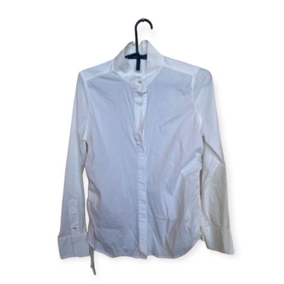 BCBG Max Azria White Button Down Shirt Women’s Small Tie Detail - Picture 1 of 6